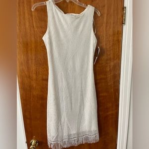 White Sparkly Knit Dress with Fringe on Bottom Women’s Medium NWT